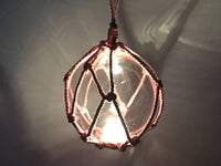 LED Lighted Clear Japanese Glass Ball Fishing Float with Red Netting Decoration 10"