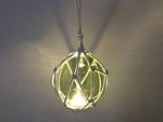 LED Lighted Green Japanese Glass Ball Fishing Float with White Netting Decoration 3"