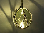 LED Lighted Green Japanese Glass Ball Fishing Float with Brown Netting Decoration 6"