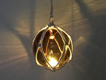 LED Lighted Amber Japanese Glass Ball Fishing Float with White Netting Decoration 3"
