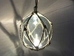 LED Lighted Light Blue Japanese Glass Ball Fishing Float with Brown Netting Decoration 6"