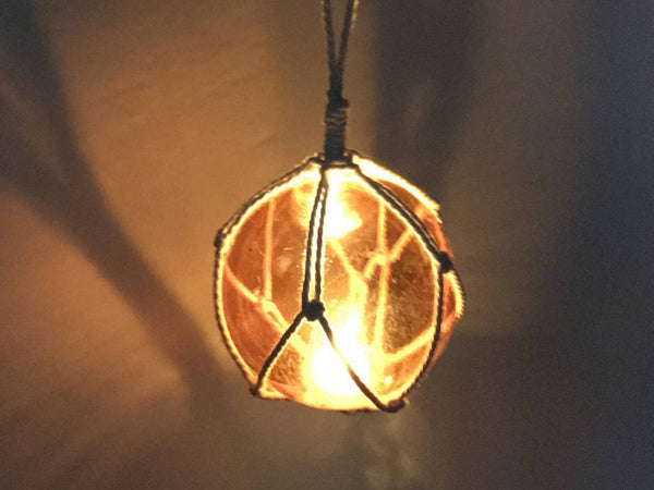 LED Lighted Orange Japanese Glass Ball Fishing Float with White Netting Decoration 4"
