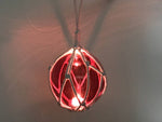 LED Lighted Red Japanese Glass Ball Fishing Float with White Netting Decoration 6"