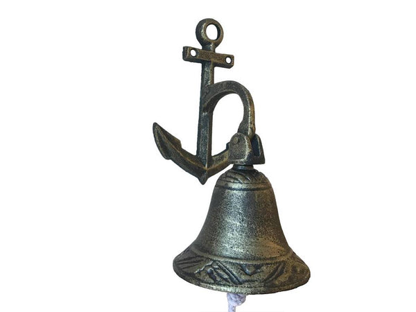 Rustic Gold Cast Iron Wall Hanging Anchor Bell 8"
