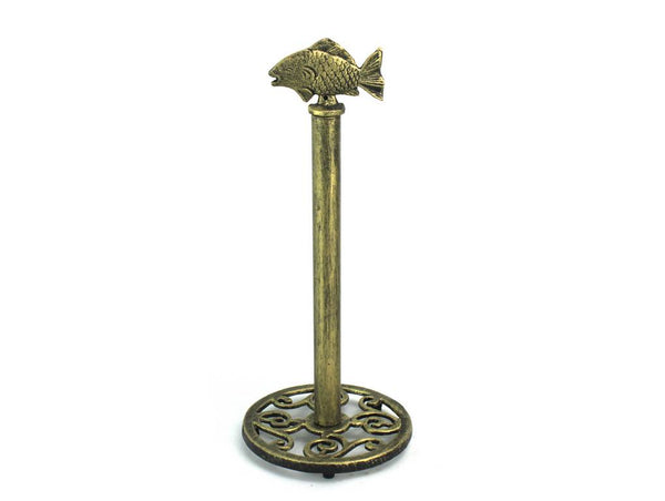 Rustic Gold Cast Iron Fish Extra Toilet Paper Stand 15"