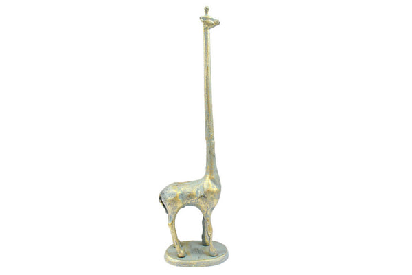 Antique Seaworn Bronze Cast Iron Giraffe Extra Toilet Paper Stand 19"