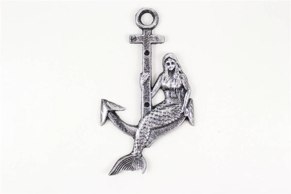 Rustic Silver Cast Iron Mermaid Anchor 9"