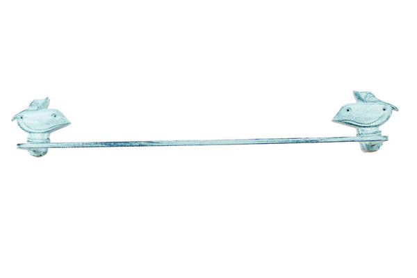 Rustic Dark Blue Whitewashed Cast Iron Pelican on Post Bath Towel Holder 28"