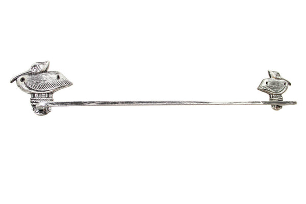 Rustic Silver Cast Iron Pelican on Post Bath Towel Holder 28"