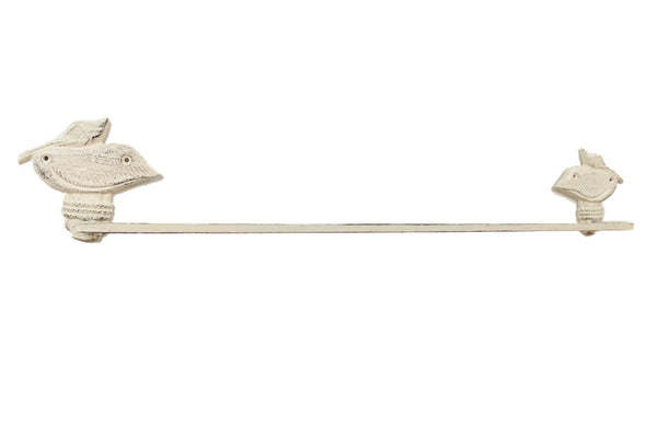 Whitewashed Cast Iron Pelican on Post Bath Towel Holder 28"