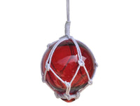 Red Japanese Glass Ball With White Netting Christmas Ornament 3"