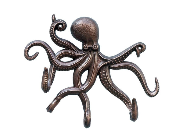 Antique Copper Octopus with Tentacle Hooks 11"