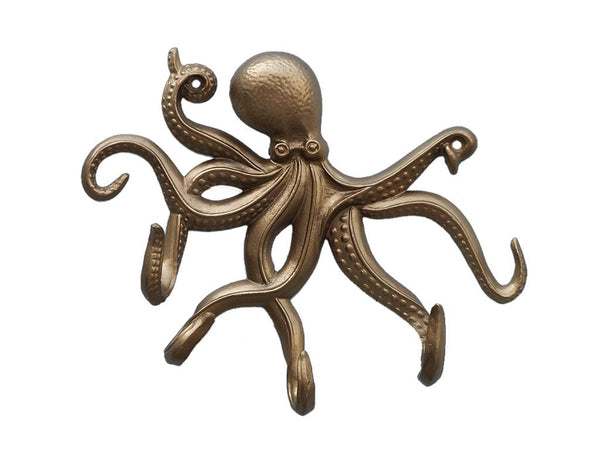 Antique Brass Octopus with Tentacle Hooks 11"