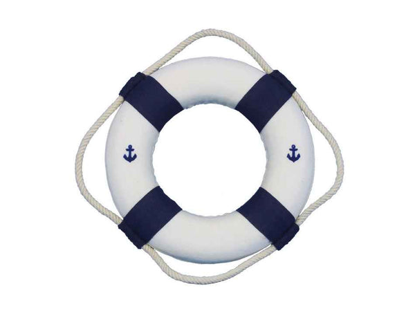 Classic White Decorative Anchor Lifering With Blue Bands Christmas Ornament 6"