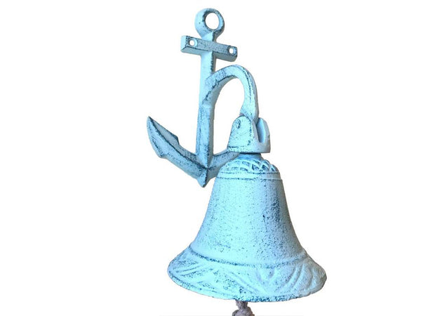 Light Blue Whitewashed Cast Iron Wall Hanging Anchor Bell 8"
