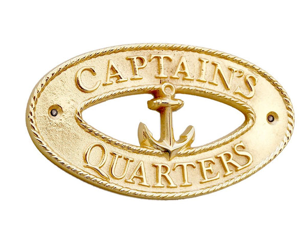 Brass Captains Quarters Oval Sign with Anchor 8"