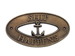 Antique Brass Ship Happens Oval Sign with Anchor 8"