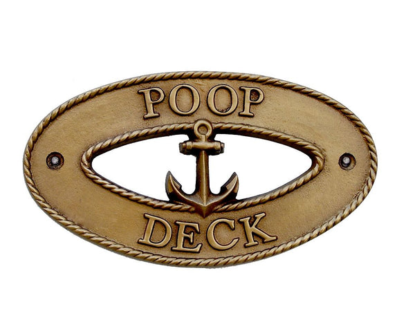 Antique Brass Poop Deck Oval Sign with Anchor 8"