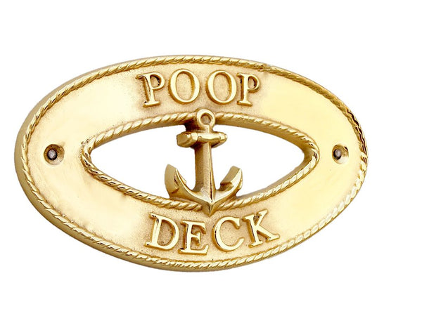 Brass Poop Deck Oval Sign with Anchor 8"