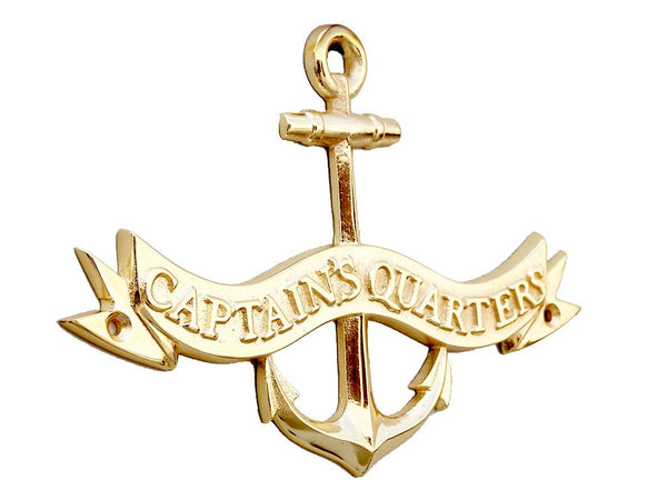 Brass Captains Quarters Anchor With Ribbon Sign 8"