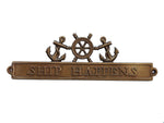 Antique Brass Ship Happens Sign with Ship Wheel and Anchors 12"