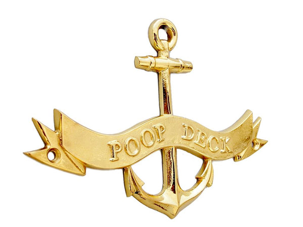 Brass Poop Deck Anchor With Ribbon Sign 8"