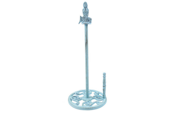 Rustic Light Blue Cast Iron Mermaid Paper Towel Holder 16"