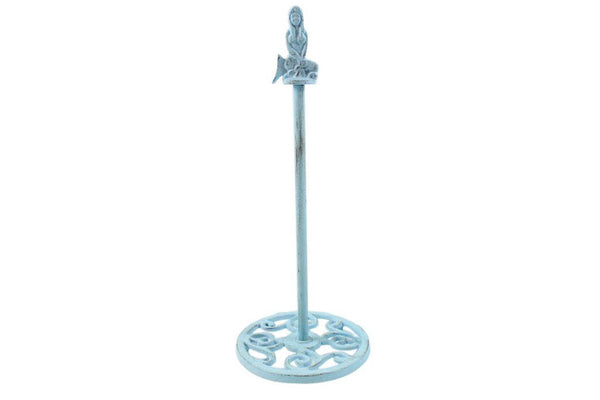 Rustic Light Blue Cast Iron Mermaid Extra Toilet Paper Stand 16"