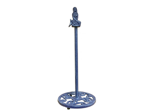 Rustic Dark Blue Cast Iron Mermaid Extra Toilet Paper Stand 16"