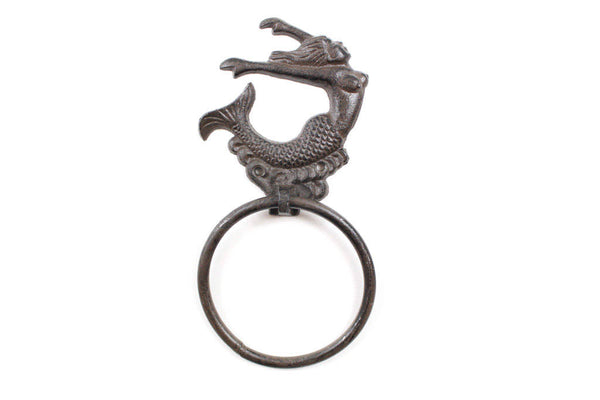 Cast Iron Decorative Arching Mermaid Towel Holder 9"