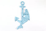 Rustic Dark Blue Whitewashed Cast Iron Mermaid Anchor 9"