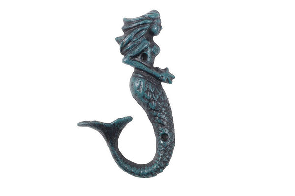 Seaworn Blue Cast Iron Decorative Mermaid Hook 6"