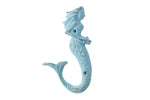 Rustic Light Blue Cast Iron Decorative Mermaid Hook 6"