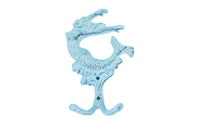 Rustic Dark Blue Whitewashed Cast Iron Mermaid Key Hook 6"