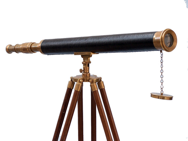 Floor Standing Antique Brass with Leather Harbor Master Telescope 60"