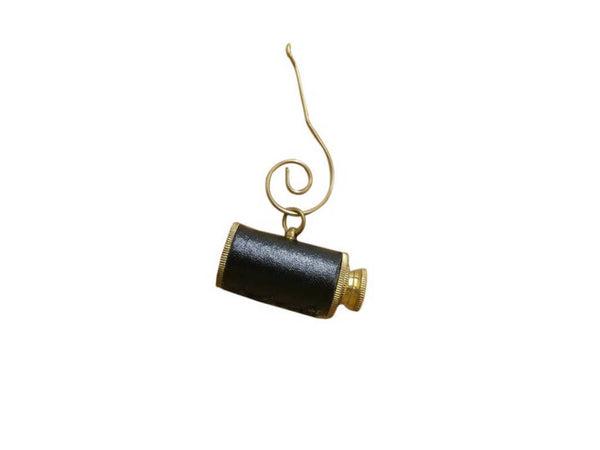 Solid Brass with Leather Spyglass Christmas Ornament 5"