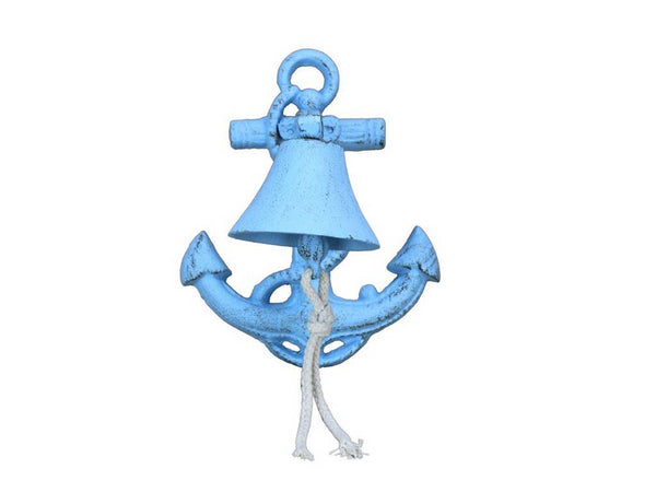 Rustic Light Blue Cast Iron Wall Mounted Anchor Bell 8"