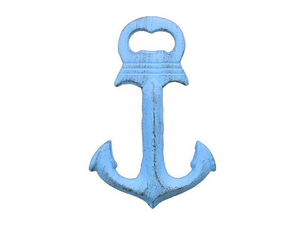 Rustic Light Blue Deluxe Cast Iron Anchor Bottle Opener 6"