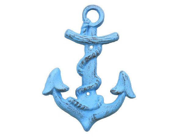 Rustic Light Blue Cast Iron Anchor Hook 8"