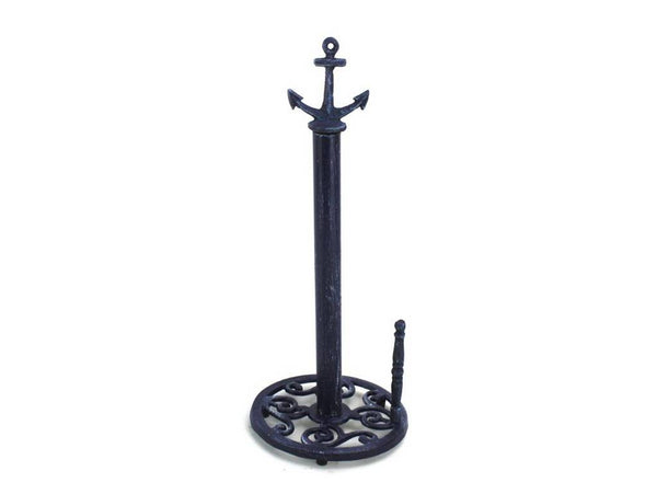Rustic Dark Blue Cast Iron Anchor Paper Towel Holder 16"