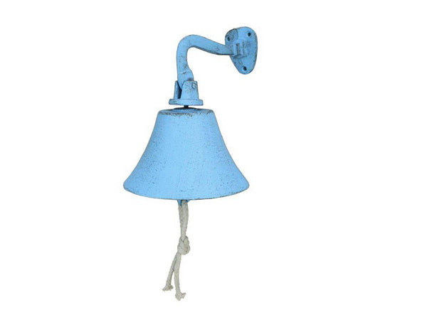 Rustic Light Blue Cast Iron Hanging Ship's Bell 6"