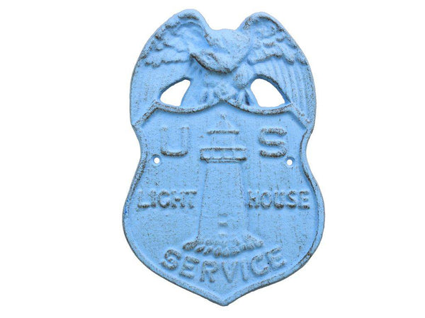 Rustic Light Blue Cast Iron US Lighthouse Service Sign 9"
