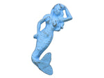 Rustic Light Blue Cast Iron Mermaid Hook 6"