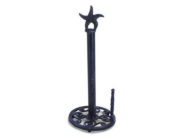 Rustic Dark Blue Cast Iron Starfish Paper Towel Holder 15"