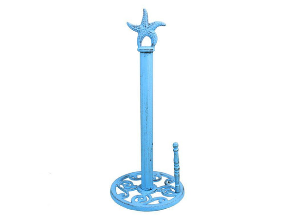 Rustic Light Blue Cast Iron Starfish Paper Towel Holder 15"