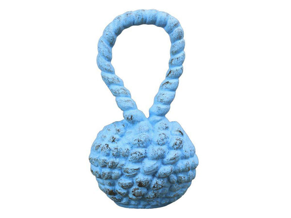 Rustic Light Blue Cast Iron Sailors Knot Door Stopper 10"
