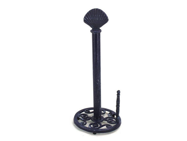 Rustic Dark Blue Cast Iron Seashell Paper Towel Holder 16"
