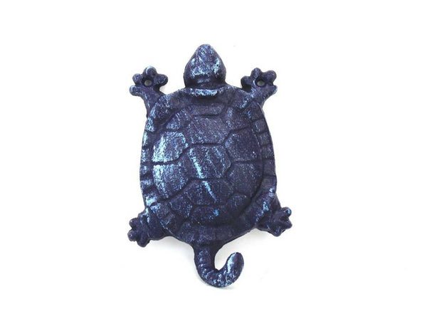 Rustic Dark Blue Cast Iron Turtle Key Hook 6"