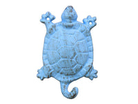 Rustic Light Blue Cast Iron Turtle Key Hook 6"