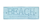 Rustic Dark Blue Whitewashed Cast Iron Beach Sign 10"
